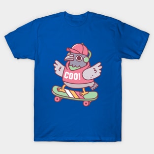 Coo Pigeon On Skateboard Funny T-Shirt